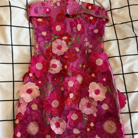 Altar'd State Dresses & Skirts - Altar'd State Hot Pink Floral Strapless Dress